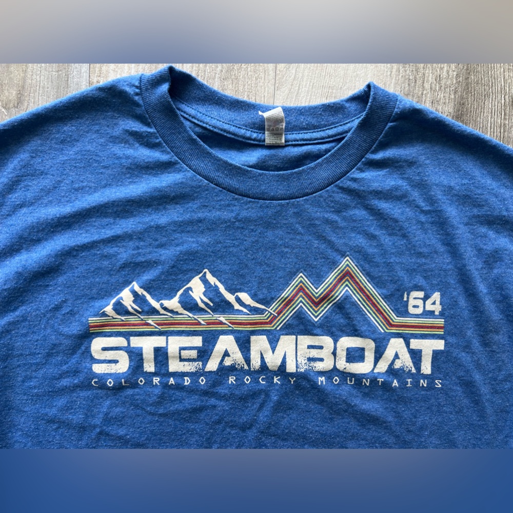 Steamboat Springs Colorado Long Sleeve Tee Blue Mountain Graphic Large - Picture 9 of 10